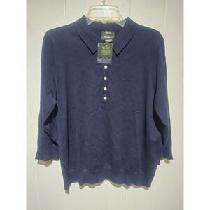 Eddie Bauer Womens STRETCH Navy Vtg Lightweight Polo Navy Woman Sweater NWT XL